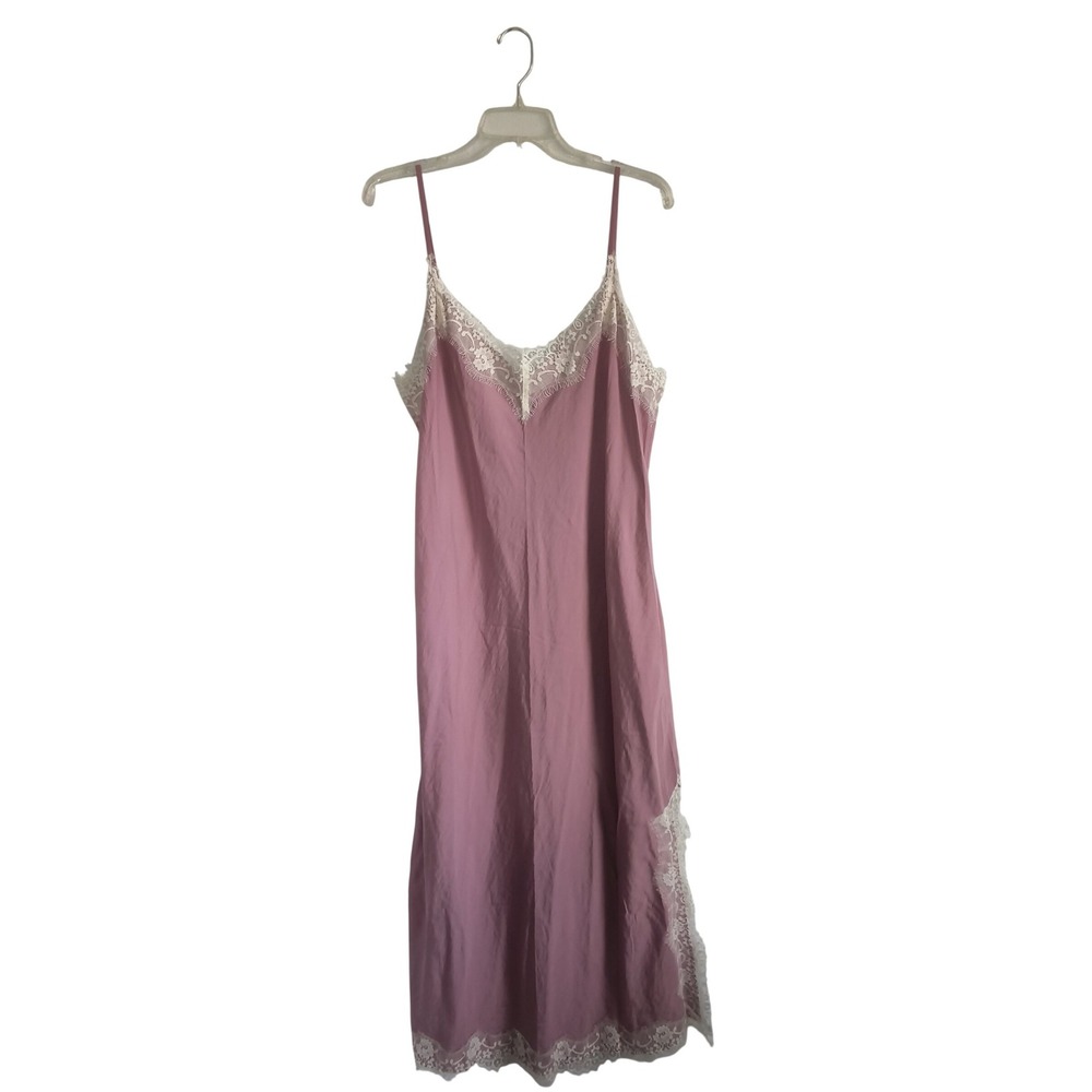New Gap Slip Dress Large Lace Trim Maxi Muted Pink Lingerie Style Romantic Femme - Picture 2 of 8